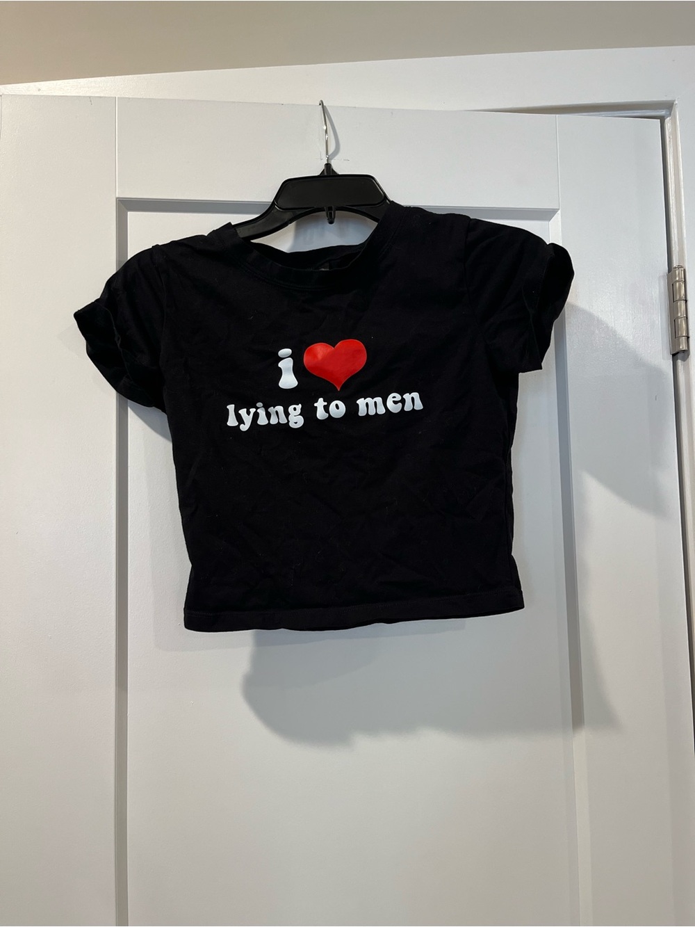 Black Graphic Crop Tee with Red Heart